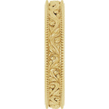 14K Yellow Gold 3.2 mm Milgrain Edge Floral Flat Band Size 4.5