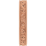 14K Rose Gold 3.2 mm Milgrain Edge Floral Flat Band Size 5.5