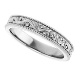 Sterling Silver 3.2 mm Milgrain Edge Floral Flat Band Size 5.5