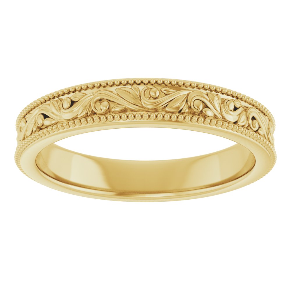 10K Yellow Gold 3.2 mm Milgrain Edge Floral Flat Band Size 6