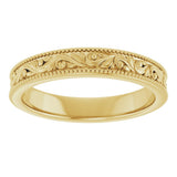 10K Yellow Gold 3.2 mm Milgrain Edge Floral Flat Band Size 6