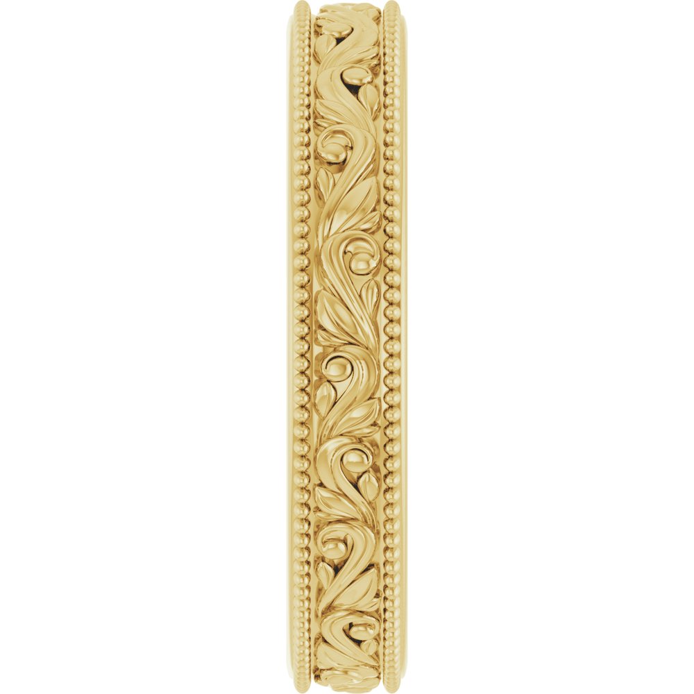 10K Yellow Gold 3.2 mm Milgrain Edge Floral Flat Band Size 6
