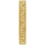 10K Yellow Gold 3.2 mm Milgrain Edge Floral Flat Band Size 6