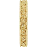 10K Yellow Gold 3.2 mm Milgrain Edge Floral Flat Band Size 6.5