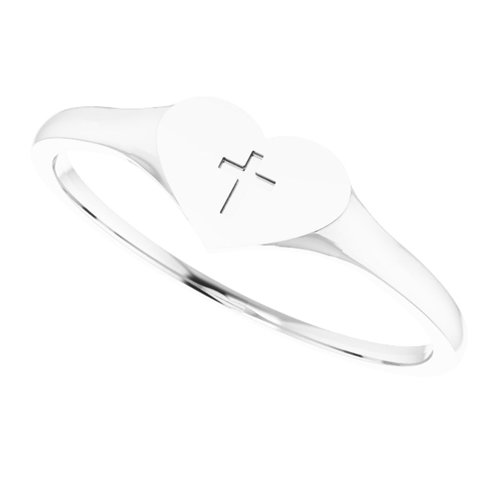 Sterling Silver Heart & Cross Ring Size 5