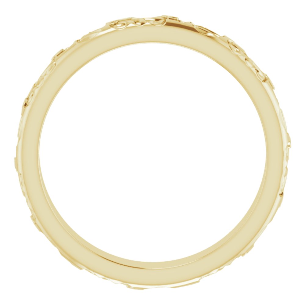 14K Yellow Gold 3 mm Floral Half Round Band Size 5.5