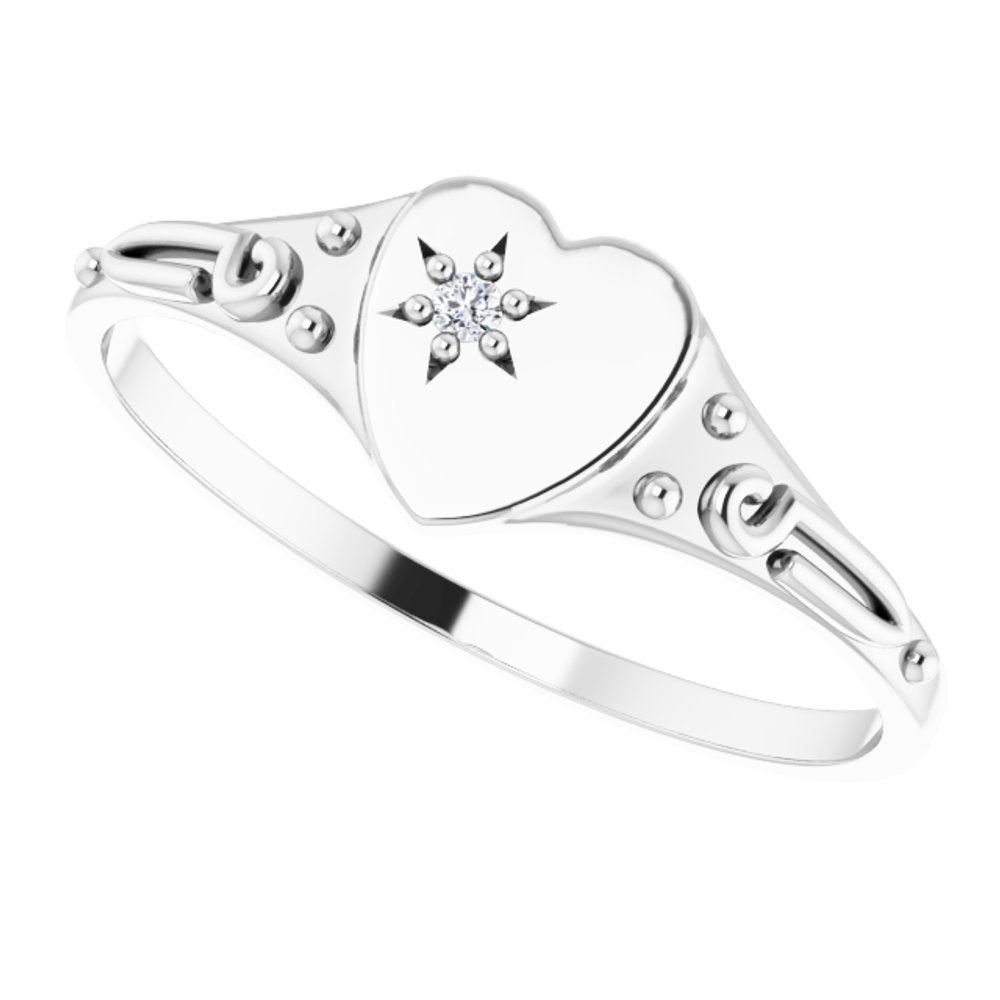 14K White .01 CT Natural Diamond Youth Heart Ring