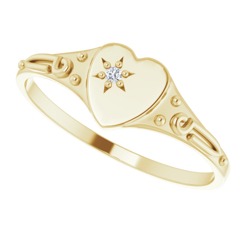14K Yellow Gold .01 CT Natural Diamond Youth Heart Ring