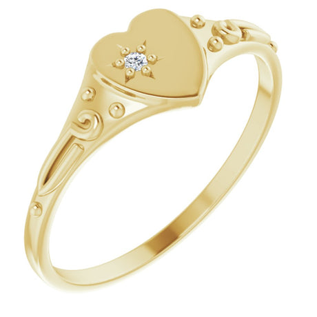 14K Yellow .01 CT Natural Diamond Youth Heart Ring