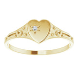 14K Yellow Gold .01 CT Natural Diamond Youth Heart Ring