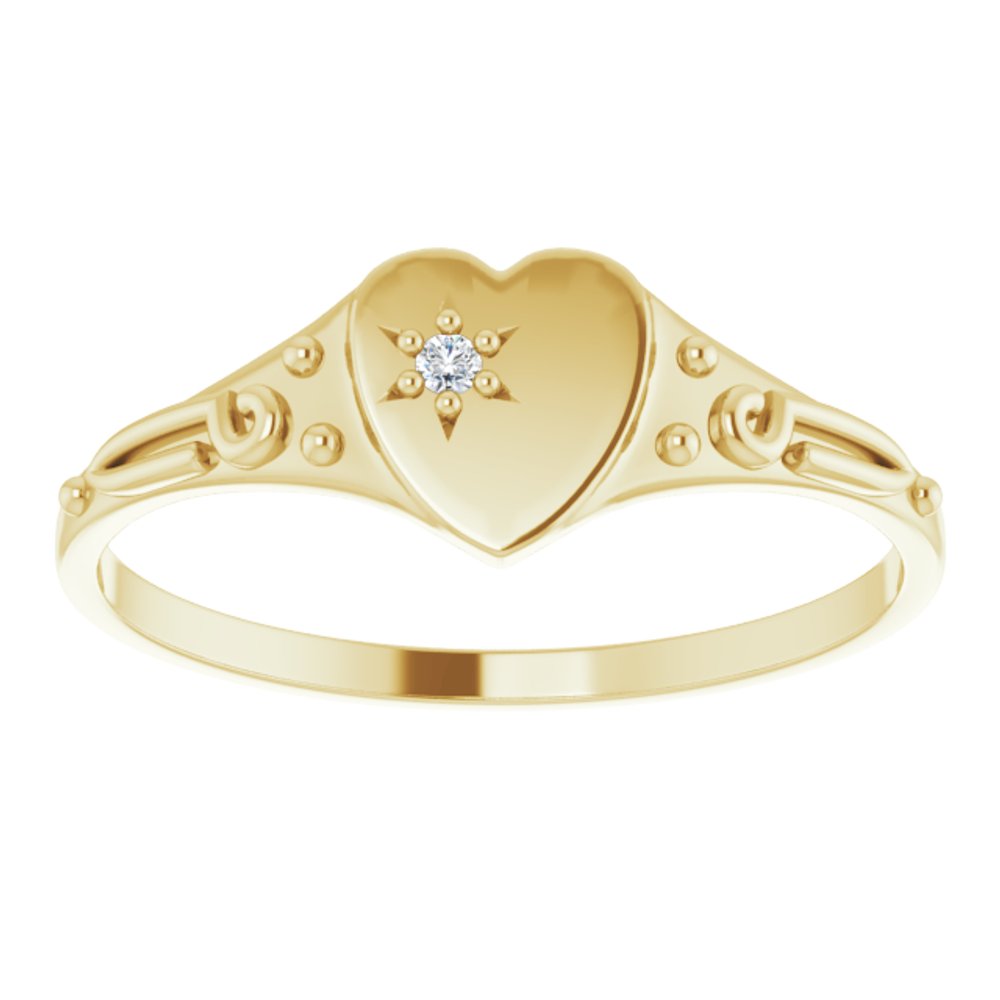 14K Yellow Gold .01 CT Natural Diamond Youth Heart Ring