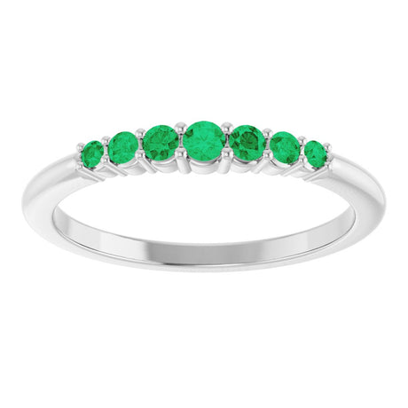 14K White Gold Natural Emerald Stackable Ring       