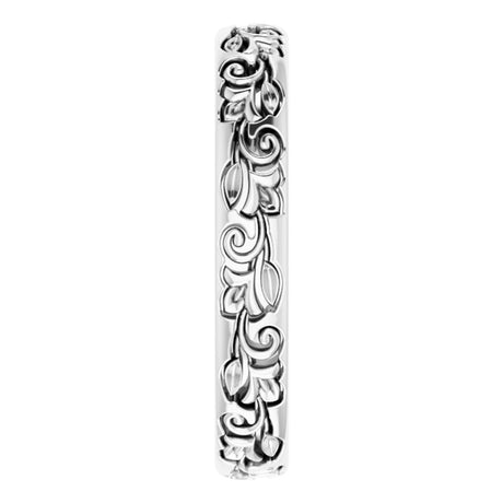 14K White Gold 3 mm Floral Half Round Band Size 7.5