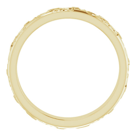 14K Yellow Gold 3 mm Floral Half Round Band Size 6.5