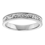 Platinum 3.2 mm Milgrain Edge Floral Flat Band Size 7