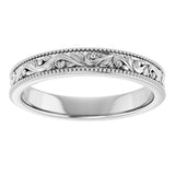Sterling Silver 3.2 mm Milgrain Edge Floral Flat Band Size 7