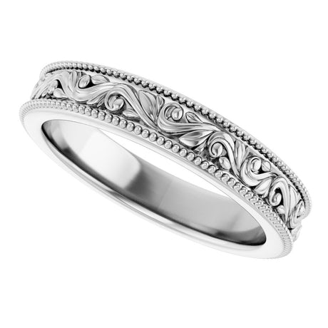Platinum 3.2 mm Milgrain Edge Floral Flat Band