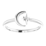 Sterling Silver Crescent Moon & Star Negative Space Ring