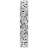 Platinum 3.2 mm Milgrain Edge Floral Flat Band