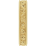 18K Yellow 3.2 mm Milgrain Edge Floral Flat Band