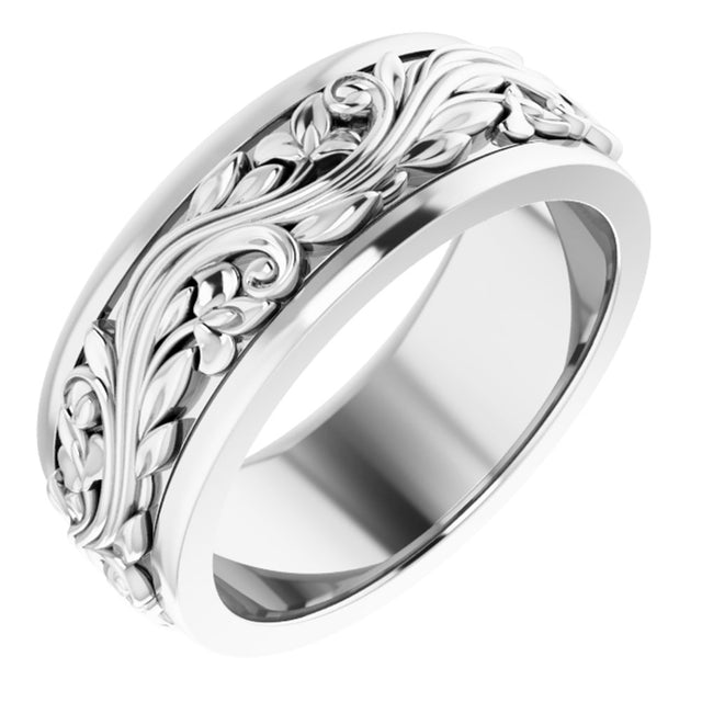 Sterling Silver 7 mm Floral Inlay Flat Band Size 7