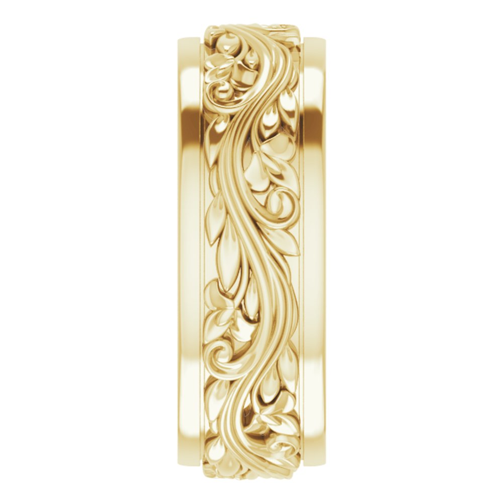 10K Yellow Gold 7 mm Floral Inlay Flat Band Size 6.5