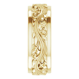 10K Yellow Gold 7 mm Floral Inlay Flat Band Size 6.5