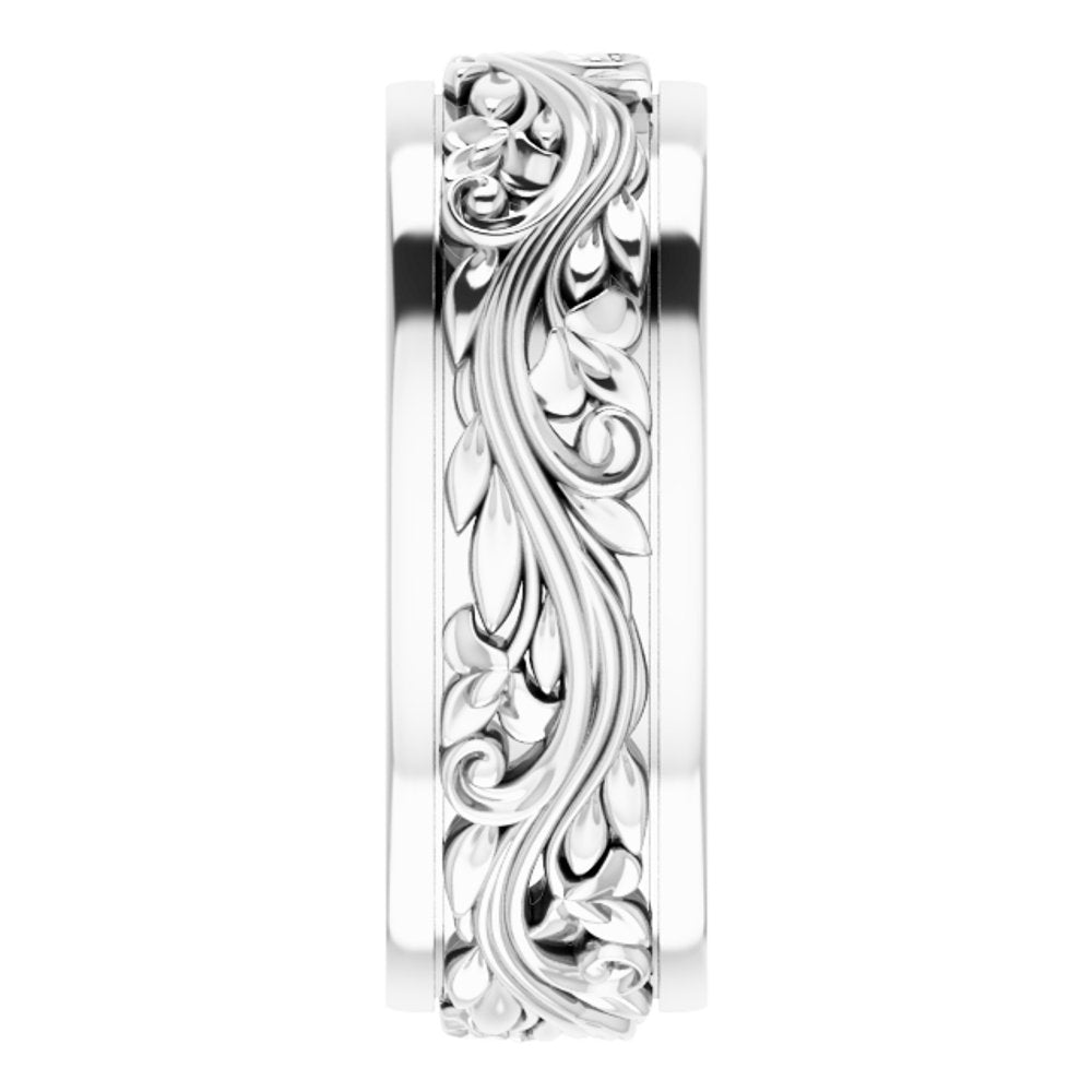 Sterling Silver 7 mm Floral Inlay Flat Band Size 7