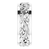 Sterling Silver 7 mm Floral Inlay Flat Band Size 7