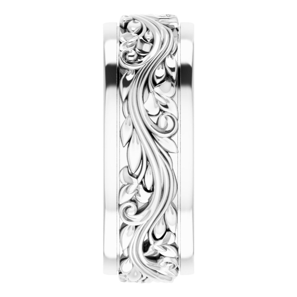 Sterling Silver 7 mm Floral Inlay Flat Band Size 5.5