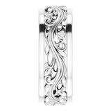 Sterling Silver 7 mm Floral Inlay Flat Band Size 5.5
