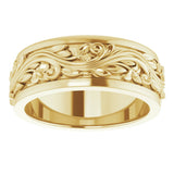 10K Yellow Gold 7 mm Floral Inlay Flat Band Size 6.5