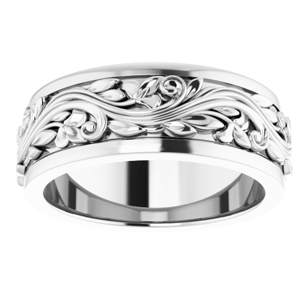 Sterling Silver 7 mm Floral Inlay Flat Band