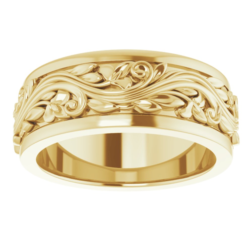 10K Yellow 7 mm Floral Inlay Flat Band Size 5.5