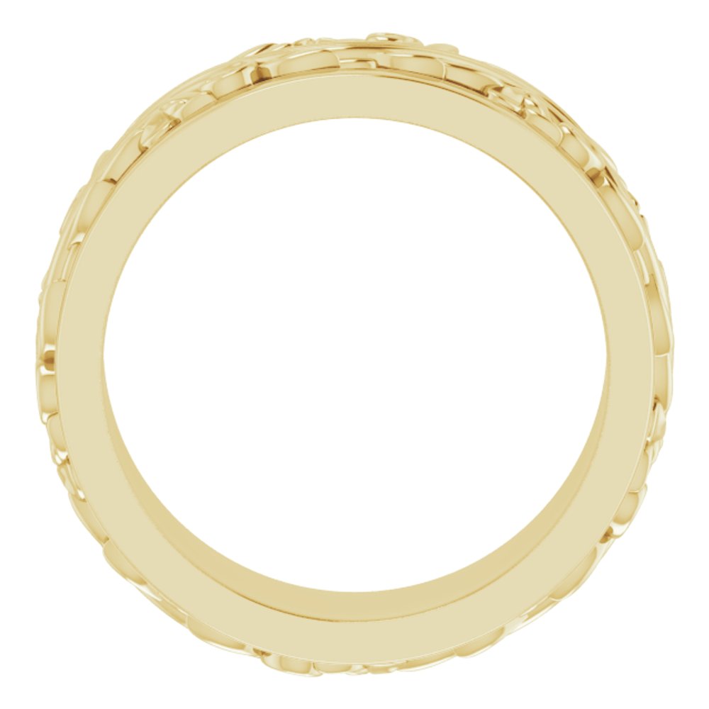 10K Yellow Gold 7 mm Floral Inlay Flat Band Size 6.5