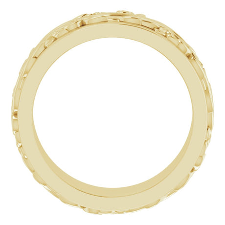 10K Yellow Gold 7 mm Floral Inlay Flat Band Size 6.5