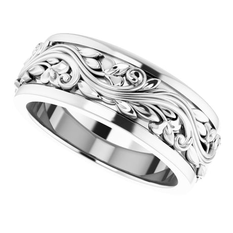 Sterling Silver 7 mm Floral Inlay Flat Band Size 7