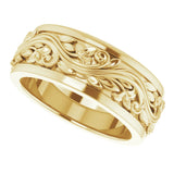 10K Yellow 7 mm Floral Inlay Flat Band Size 5.5