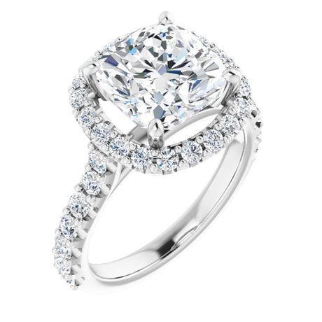 14K White Gold 9x9 mm Cushion 7/8 CTW Lab-Grown Diamond Semi-Set Engagement Ring