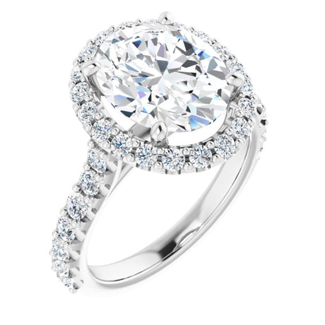 14K White Gold 11x9 mm Oval 3/4 CTW Natural Diamond Semi-Set Engagement Ring