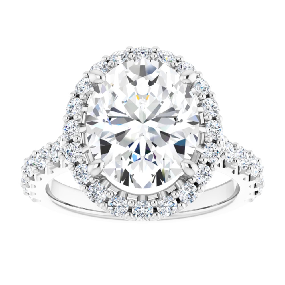 14K White Gold 11x9 mm Oval 3/4 CTW Natural Diamond Semi-Set Engagement Ring