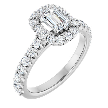 14K White Gold 6x4 mm Emerald 3/4 CTW Lab-Grown Diamond Semi-Set Engagement Ring