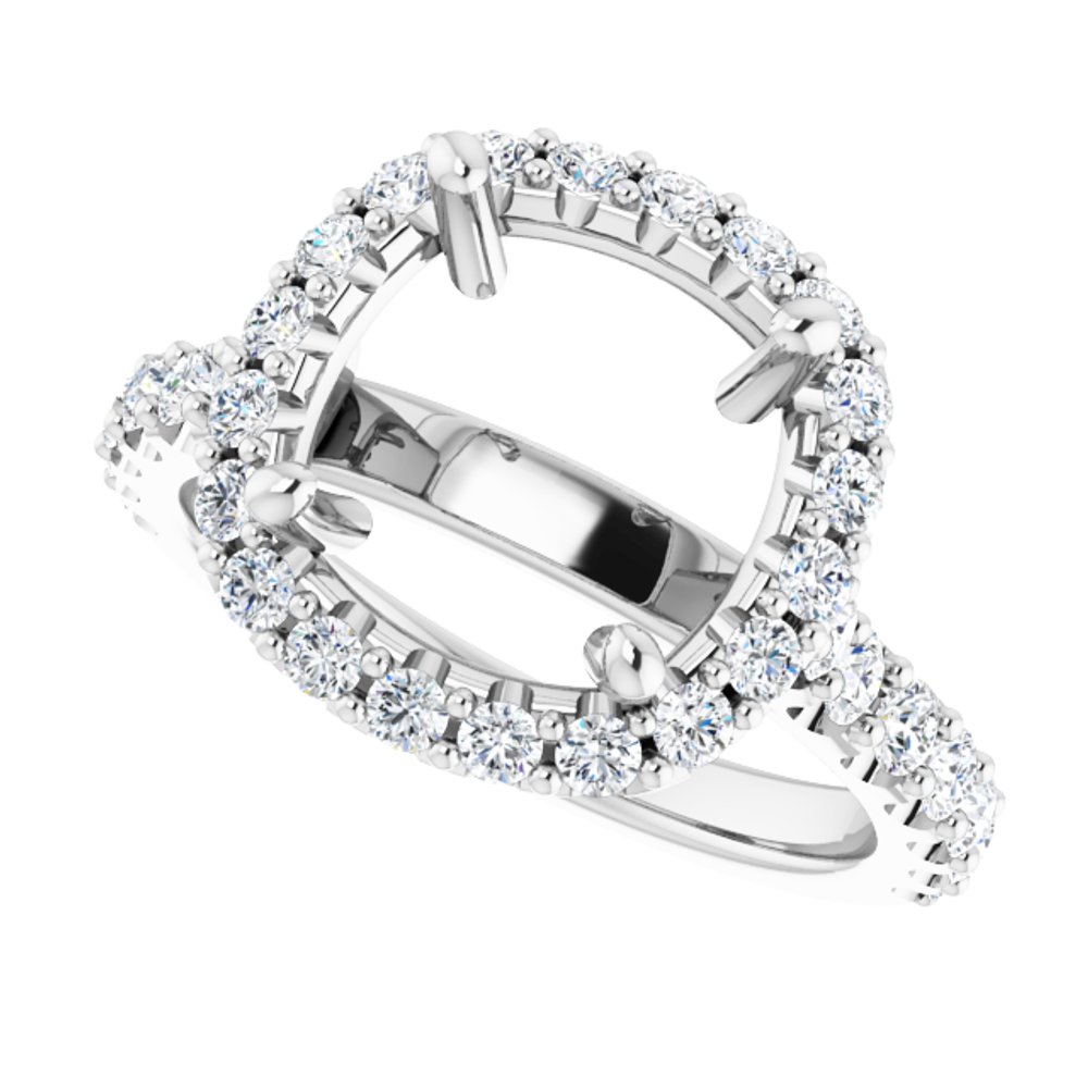 14K White Gold 9x9 mm Cushion 7/8 CTW Lab-Grown Diamond Semi-Set Engagement Ring