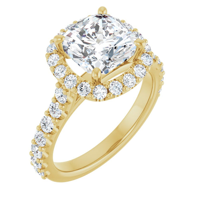 14K Yellow Gold 8x8 mm Cushion 7/8 CTW Lab-Grown Diamond Semi-Set Engagement Ring