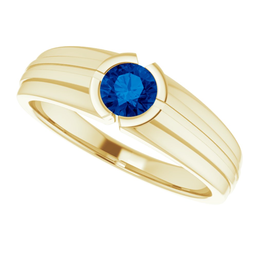 14K Yellow Lab-Grown Blue Sapphire Ring