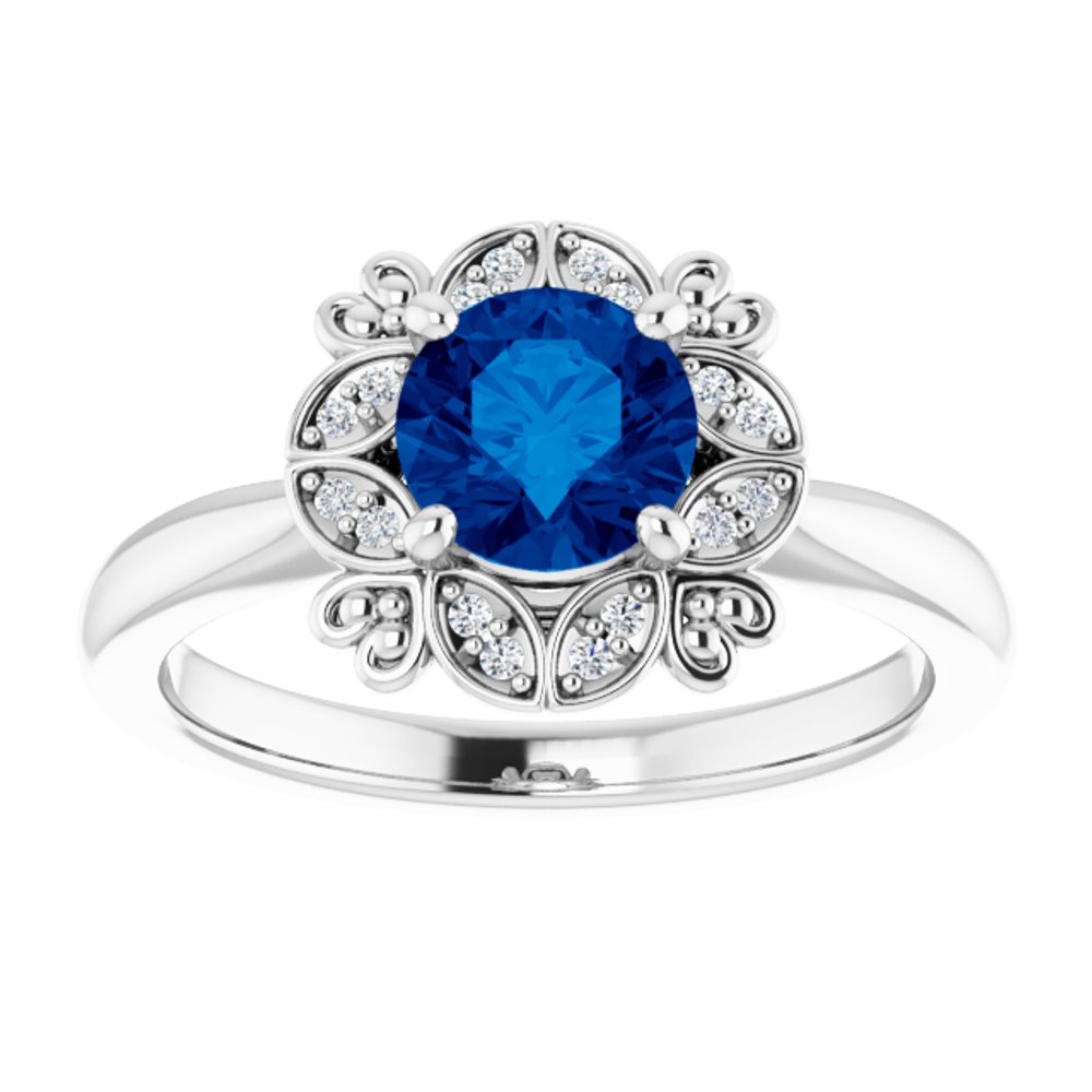 14K White Lab-Grown Blue Sapphire & .04 CTW Natural Diamond Ring