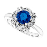 14K White Lab-Grown Blue Sapphire & .04 CTW Natural Diamond Ring