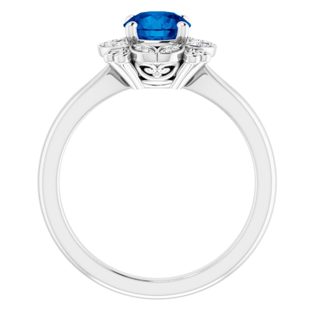 14K White Lab-Grown Blue Sapphire & .04 CTW Natural Diamond Ring