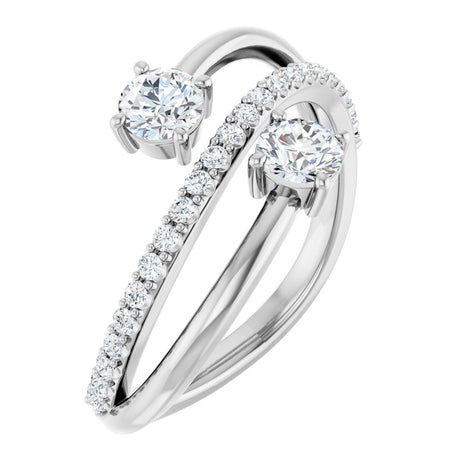 14K White 3/4 CTW Natural Diamond Two-Stone Ring