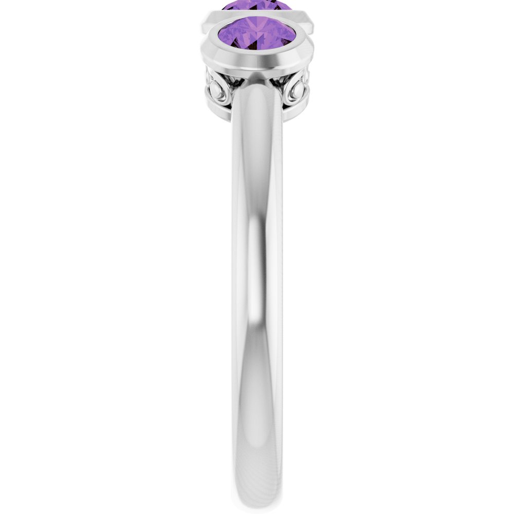 14K White Natural Amethyst Three-Stone Ring